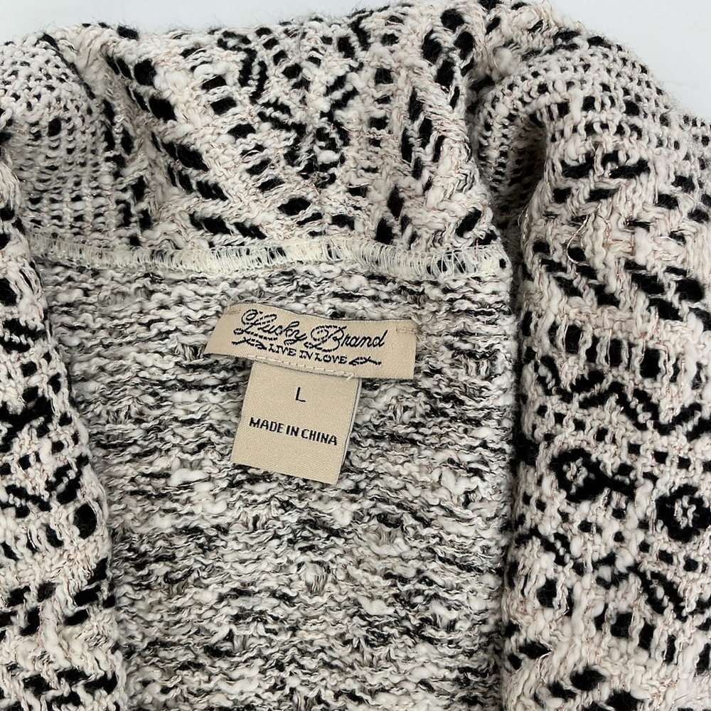 Lucky Brand Ladies Metallic Fringe Tweed Textured Knit Belted Sweater Cardigan - Picture 2 of 9